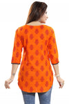 Awesome Orange Cotton Printed Short Kurti With Apple Bottom Silhouette For Women MM205-3