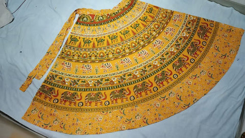 Wrap Around Jaipuri Style Long Skirt For Girls & Women / RAWS001-YLW