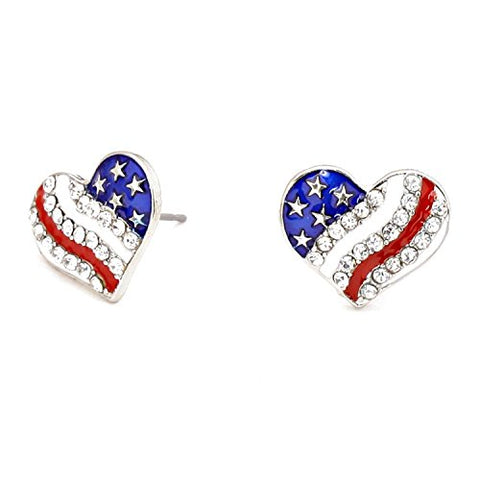 Fashion Trendy Independence Day American Flag Heart Stud Earrings For Women / AZERPT747-SRB-PAT