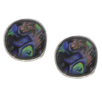 Rhodiumized Multi Color Shell W/epoxy Post Button Earring / AZERAB031-SMU