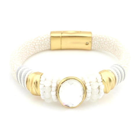 Elegant White Thick Leather Bracelet / AZBRMA103-GWH