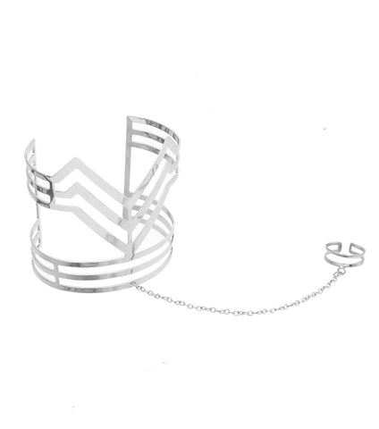 Metal Cut off Bracelet and Ring / AZFJSBB158-SIL