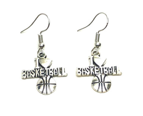 Sports Fashion Trendy I Love Basket Ball Metal Dangling Earrings For Women / AZAESPB11-ASL