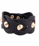 Trendy Fashion Black Artificial Leather Spike Bracelet For Women / AZBRLB023-GBK