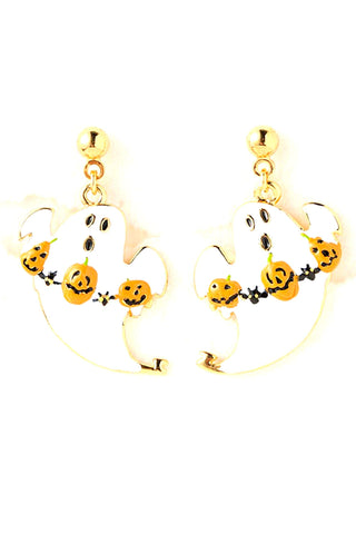 Halloween Pumpkin Decorated Ghost Earrings For Women / AZERFH083-GWH-HAL