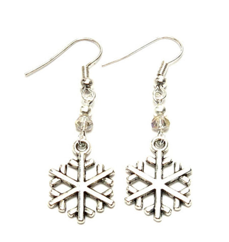 Christmas : Antique Silver Snow Flakes Dangle Fish Hook Earrings For Women / AZAEXA015-ASL