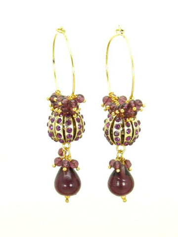 Hoop Style Indian Traditional Earring - Gold Tone - Red Color / AZINHP002-GRD