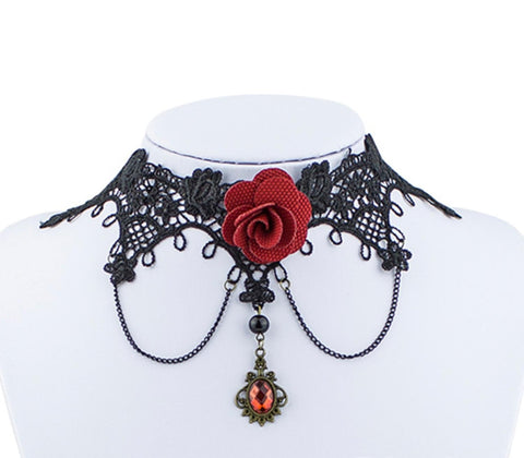 Arras Creations Fashion Vintage Handmade Retro Short Gothic Lace Rose Choker Necklace for Women / AZVGNEA07-1RD