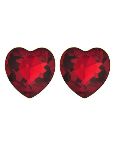 Valentines Day Red Glass Heart Button Post Earring Set / AZERFH565-SRD-HRT