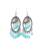Trendy Bohemian Turquoise Beads Tassels Long Earrings For Women/AZERAL030-ASB