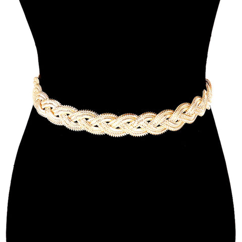 Trendy Fashion Braided Metal Mesh Tube Belt Waist Belt For Women. / AZFJCB182-GLD