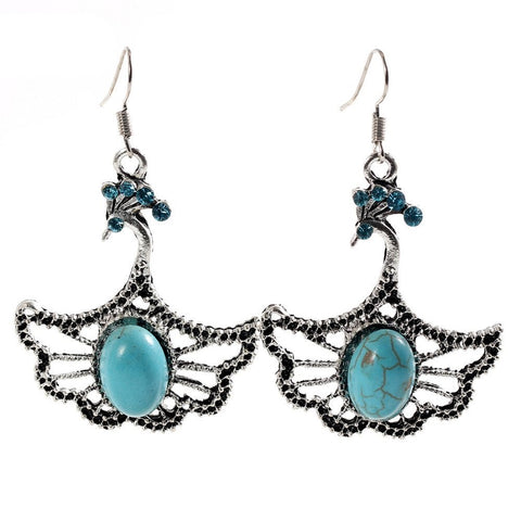 Trendy Fashion Peacock Drop Turquoise Dangle Earring / AZERVI029-ABL