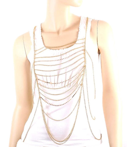 Fashion Trendy Body Chain with Rhinestone For Women / AZFJBC026-GLD