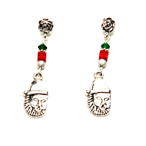 Christmas : Antique Silver Santa Dangle Post Earrings For Women / AZAEXA011-ASL
