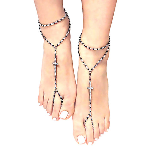 arras-creations-trendy-crystal-pave-cross-beaded-barefoot-sandals-anklets-for-women-azanbf201-blk-cro