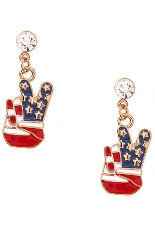 Fashion Trendy Patriotic American Flag Peace Sign Earrings For Women / AZERPT036-GRB-PAT