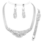 Trendy Silver Plated Full Partywear Set - Necklace Earring Bracelet Ring Set / AZFJFS118-SCL
