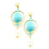 Fashion Trendy Pom Pom Hoop Imitation Pearl Dangle Post Earrings for Women / AZERPP318