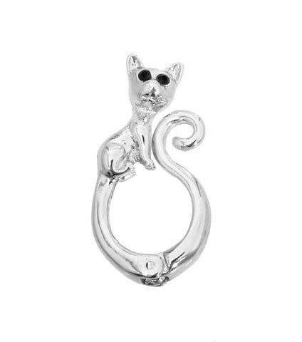 Silver Tone Cat Hinge Ring / AZRIFR162-SIL
