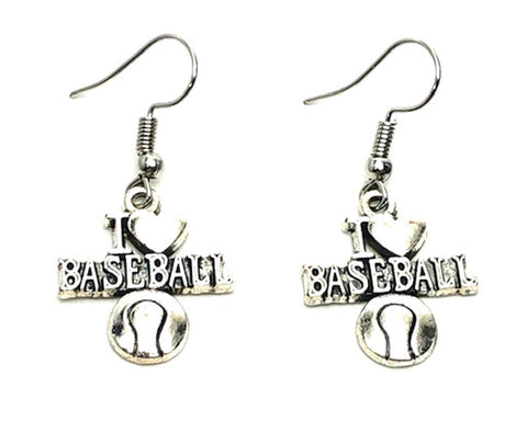 Sports Fashion Trendy I Love Base Ball Metal Dangling Earrings For Women / AZAESPA11-ASC