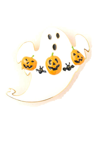 Arras Creations Halloween Ghost with Pumpkin Decoration Brooch - White,Black,Orange