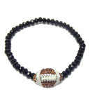 Sports FootBall - Crystal Football with black beads Bracelet / AZSJBT010-BBR