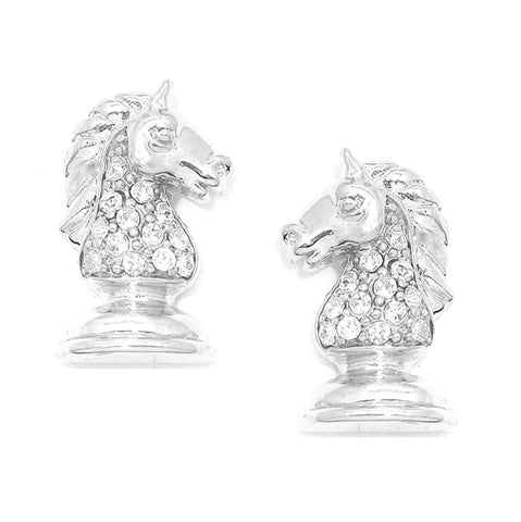 Trendy Fashion SPORTS Crystal Chess Knight Horse Stud Earrings For Women / AZSJER890-SCL