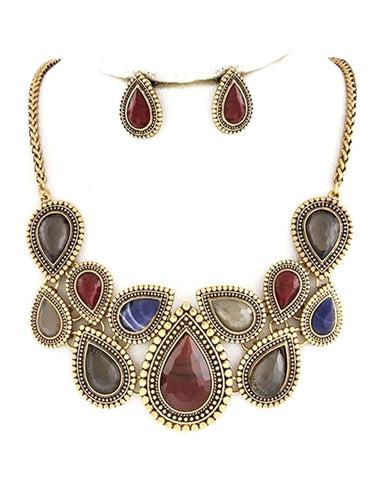 Arras Creations Burnished Gold Multi Color Necklace Set for Women / AZFJNS123-AMU