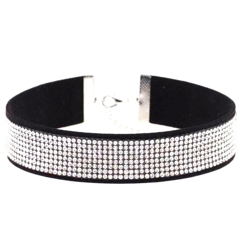 Arras Creations Fashion Classic Romantic Black Leather Crystal Choker Necklace for Women / AZFJCKA10-BCL