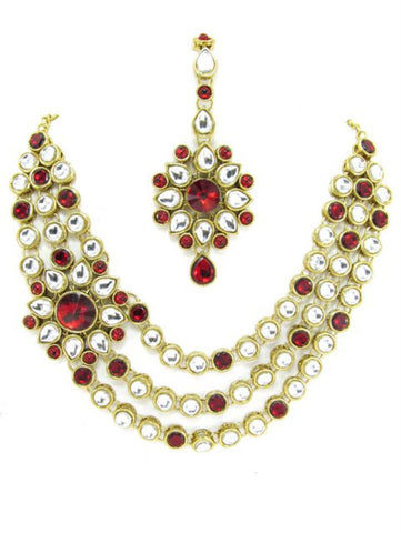 Fashion Trendy Indian Traditional Imitation Kundan Rajwadi Necklace Set Jewelry For Women / AZINRJ401-GRD