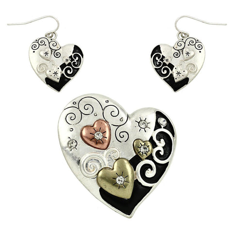 Arras Creations Valentine Pendant Valentine Heart Pendant & Heart Earring Set for Women / AZFJFP753-W3T