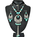 Arras Creations Turquoise Pendant Tassel with Earrings for Women / AZFJNSA01-AST