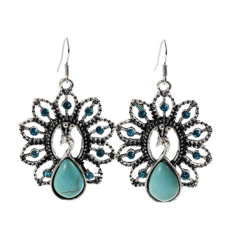Trendy Fashion Peacock Drop Turquoise Dangle Earring / AZERVI031-ABL