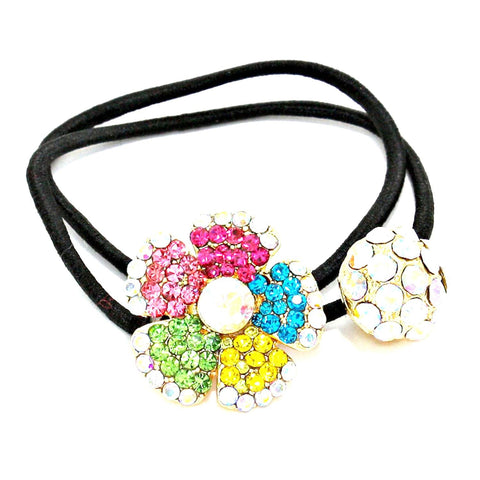CRYSTAL FLOWER DOUBLE CHARM PONYTAIL TIE HOLDER / AZHAPH750-GMU