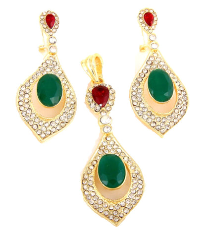 Ruby & Jade Color Acrylic with Rhinestone Gold Plated Set - Gold