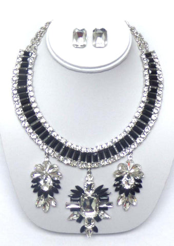 Luxury Victorian Style Austrian Crystal Shourouk Style Necklace Set / AZBLRH041-SBK