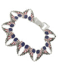 USA American Flag Angel Wing Ornate Link Clasp Bracelet / AZBRCB248-SMU-PAT