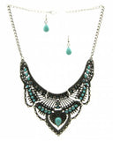 Arras Creations Turquoise Accent Metal Necklace Earring Set for Women / AZFJNS715-AST