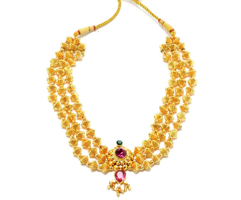 Arras Creations Imitation Traditional Kolhapuri Necklace - Mani Haar for Women / AZKCN2025-GLD