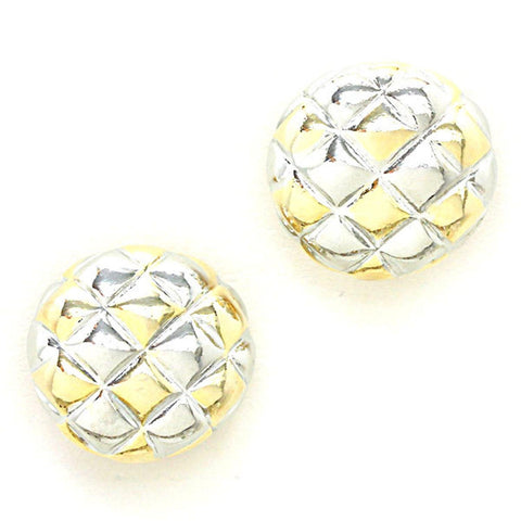 Two Tone Checkered Dome Clip On Earrings / AZERCO978-2GS