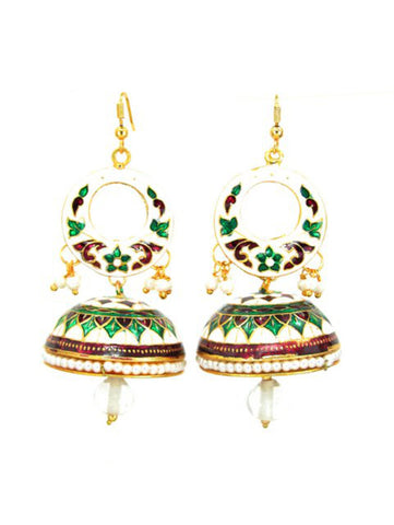 Authentic Indian Style Imitation Meenakari Jhumka Earrings For Women / AZINME453-GWH