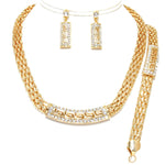 Trendy Gold Plated Full Partywear Set - Necklace Earring Bracelet Ring Set / AZFJFS119-GCL
