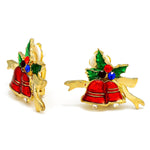 Christmas : Crystal Accented Enamel Christmas Bell Clip on Earrings / AZERCO081-GMU-CHR