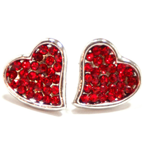 Crystal Heart Stud Earring-Silver/Red / AZERFH156-SRD-HRT