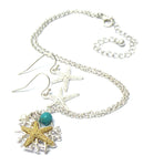 Sea Life Theme Textured Starfish Pendant Necklace Earring Set / AZNSSEA002-STG
