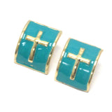 Fashion Trendy Epoxy Deco Curved Cross Earrings for Women / AZERFH208