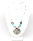 Bohemian Carved Tibetan Silver Turquoise Stone Vintage Choker Necklace chain / AZVJNE204-ABL