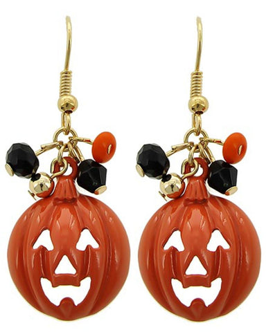 Halloween Pumpkin Dangle Fish Hook Earrings For Women / AZERFH547-ORG-HAL