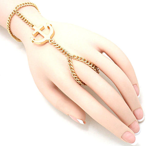 Arras Creations Sealife Fashion Nautical Anchor Hand Chain Bracelet for Women / AZFJSB086-GLD