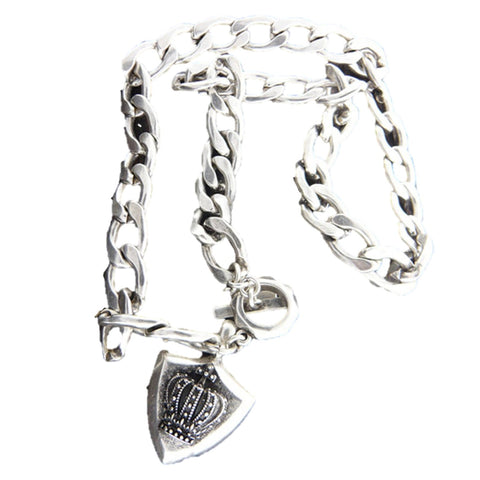 Mens stainless steel metal chain necklace - crown shield pendant / AZMJCH001-BSL